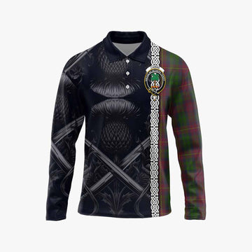 Cairns Tartan Long Sleeve Polo Shirt with Family Crest Cross Sword Thistle Celtic Vibes Unisex - Tartan Vibes Clothing