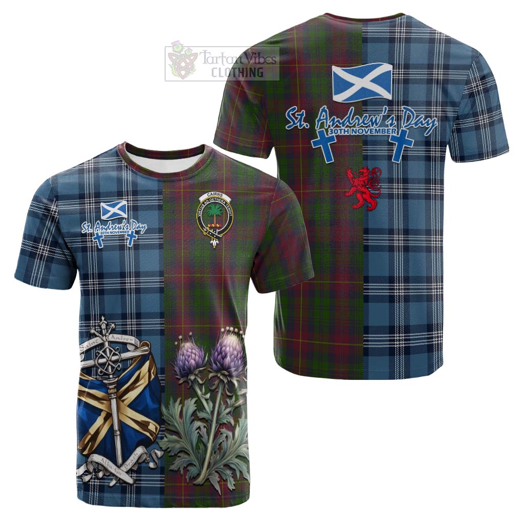 Tartan Vibes Clothing Cairns Tartan Cotton T-shirt Happy St. Andrew's Day Half Tartan Style