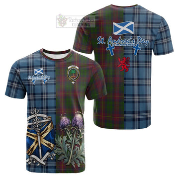 Tartan Vibes Clothing Cairns Tartan Cotton T-shirt Happy St. Andrew's Day Half Tartan Style