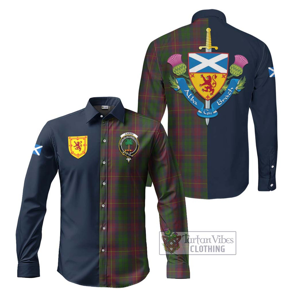 Tartan Vibes Clothing Cairns Tartan Long Sleeve Button Shirt with Scottish Lion Royal Arm Half Style