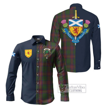 Tartan Vibes Clothing Cairns Tartan Long Sleeve Button Shirt with Scottish Lion Royal Arm Half Style