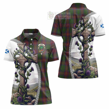 Cairns Tartan Women's Polo Shirt with Family Crest and St. Andrew's Cross Accented by Thistle Vines Women - Tartan Vibes Clothing