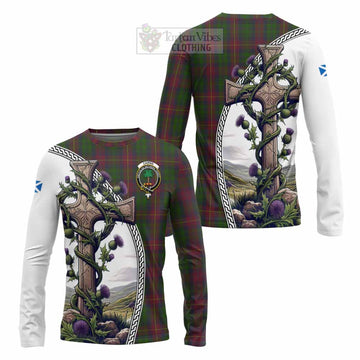 Cairns Tartan Long Sleeve T-Shirt with Family Crest and St. Andrew's Cross Accented by Thistle Vines Unisex - Tartan Vibes Clothing