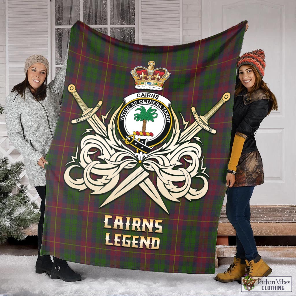 Tartan Vibes Clothing Cairns Tartan Blanket with Clan Crest and the Golden Sword of Courageous Legacy