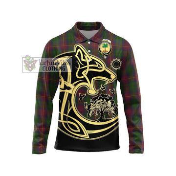 Cairns Tartan Long Sleeve Polo Shirt with Family Crest Celtic Wolf Style Unisex - Tartan Vibes Clothing