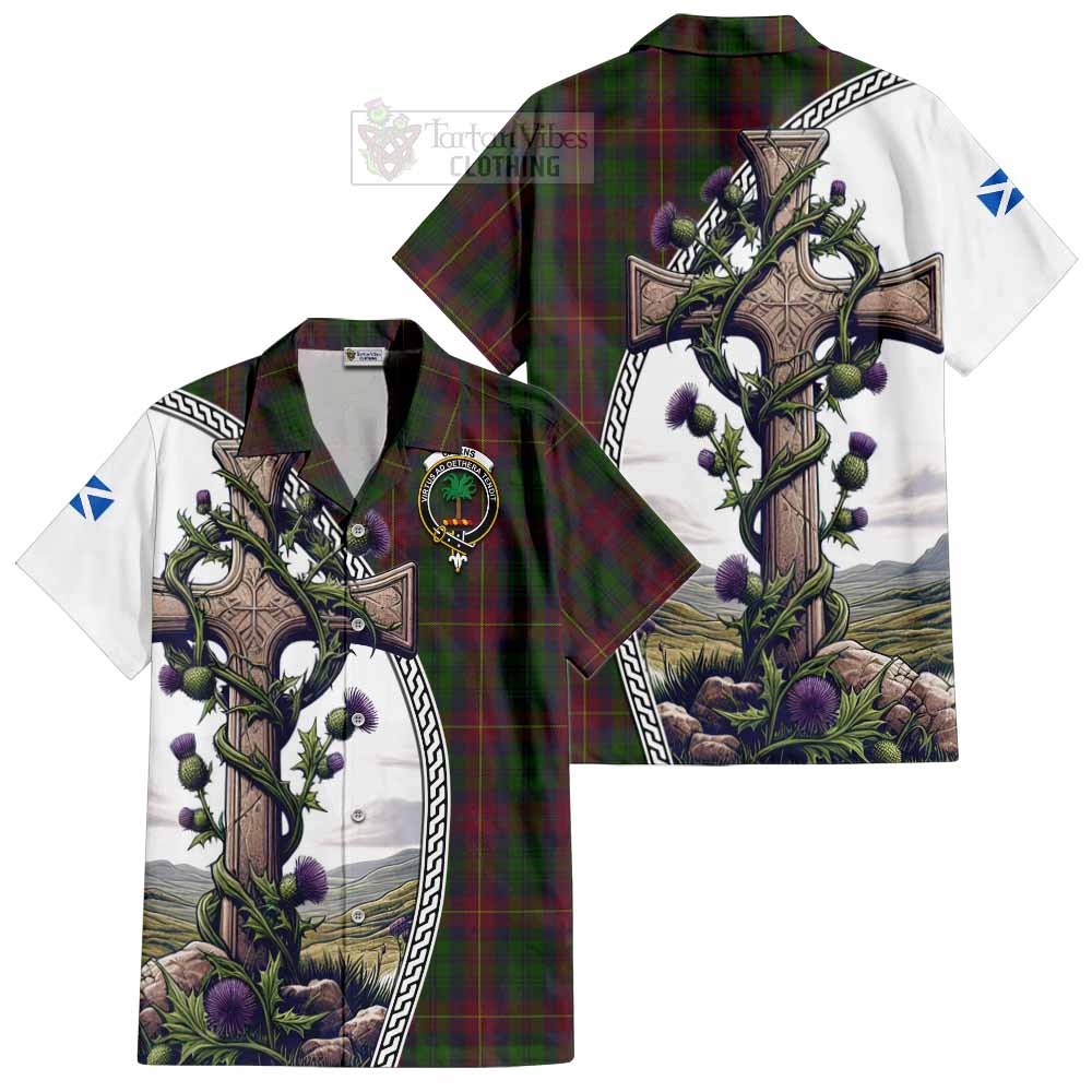Cairns Tartan Hawaiian Shirt with Family Crest and St. Andrew's Cross Accented by Thistle Vines Kid - Tartan Vibes Clothing