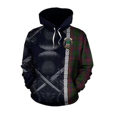 Tartan Vibes Clothing Cairns Tartan Cotton Hoodie with Family Crest Cross Sword Thistle Celtic Vibes