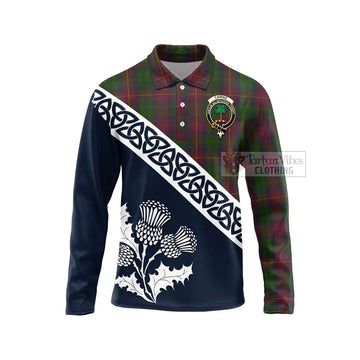 Cairns Tartan Long Sleeve Polo Shirt Featuring Thistle and Scotland Map Unisex - Tartan Vibes Clothing