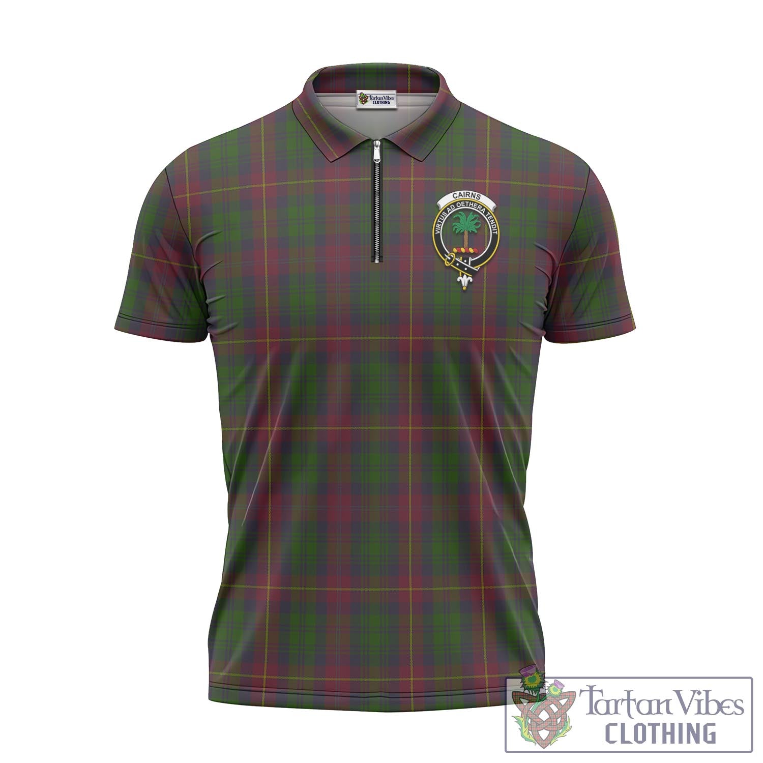 Tartan Vibes Clothing Cairns Tartan Zipper Polo Shirt with Family Crest