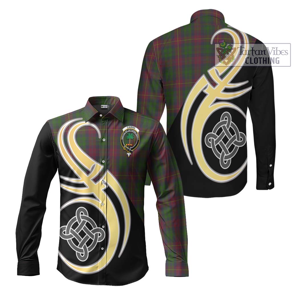 Cairns Tartan Long Sleeve Button Shirt with Family Crest and Celtic Symbol Style Men's Shirt S - Tartan Vibes Clothing