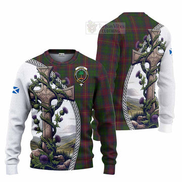Cairns Tartan Knitted Sweater with Family Crest and St. Andrew's Cross Accented by Thistle Vines Unisex - Tartan Vibes Clothing