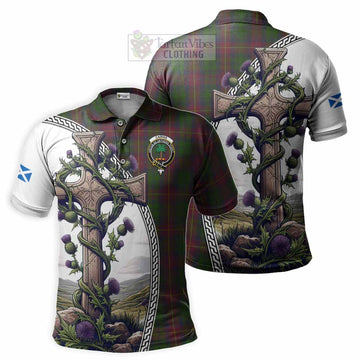Cairns Tartan Polo Shirt with Family Crest and St. Andrew's Cross Accented by Thistle Vines Kid - Tartan Vibes Clothing