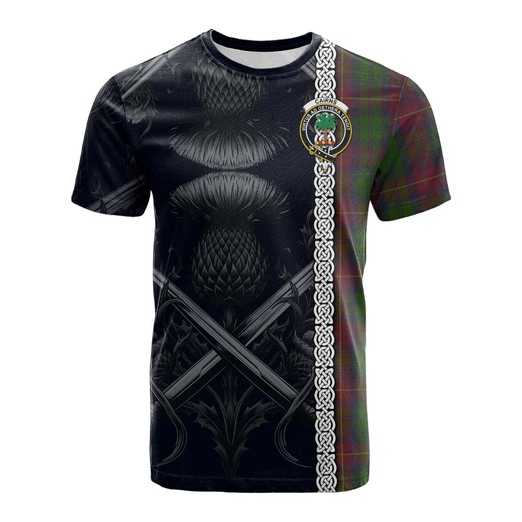 Tartan Vibes Clothing Cairns Tartan Cotton T-shirt with Family Crest Cross Sword Thistle Celtic Vibes