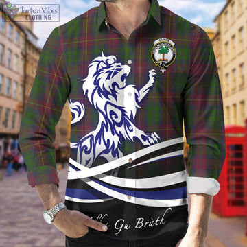 Cairns Tartan Long Sleeve Button Up Shirt with Alba Gu Brath Regal Lion Emblem Men's Shirt - Tartan Vibes Clothing