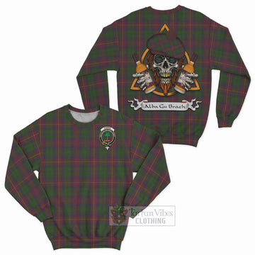 Cairns Tartan Sweatshirt with Family Crest and Bearded Skull Holding Bottles of Whiskey Unisex - Tartan Vibes Clothing