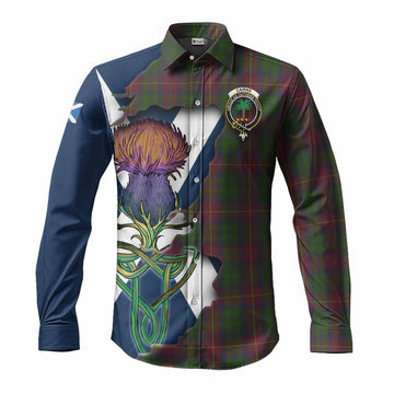 Tartan Vibes Clothing Cairns Tartan Family Crest Long Sleeve Button Shirt Scottish Thistle Celtic Inspired
