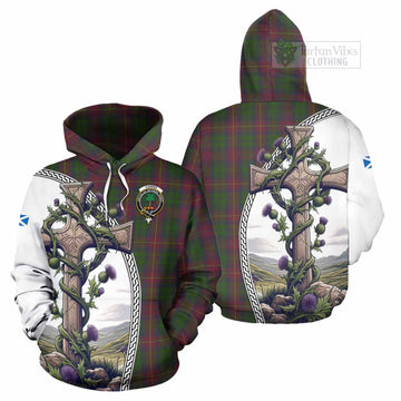 Cairns Tartan Hoodie with Family Crest and St. Andrew's Cross Accented by Thistle Vines Zip Hoodie - Tartan Vibes Clothing