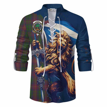 Cairns Tartan Family Crest Ghillie Kilt Shirt with Scottish Majestic Lion Men - Tartan Vibes Clothing