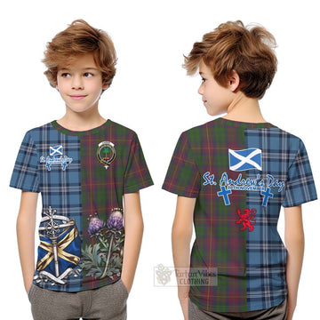 Cairns Tartan Kid T-Shirt Happy St. Andrew's Day Half Tartan Style Youth XL Size14 - Tartan Vibes Clothing