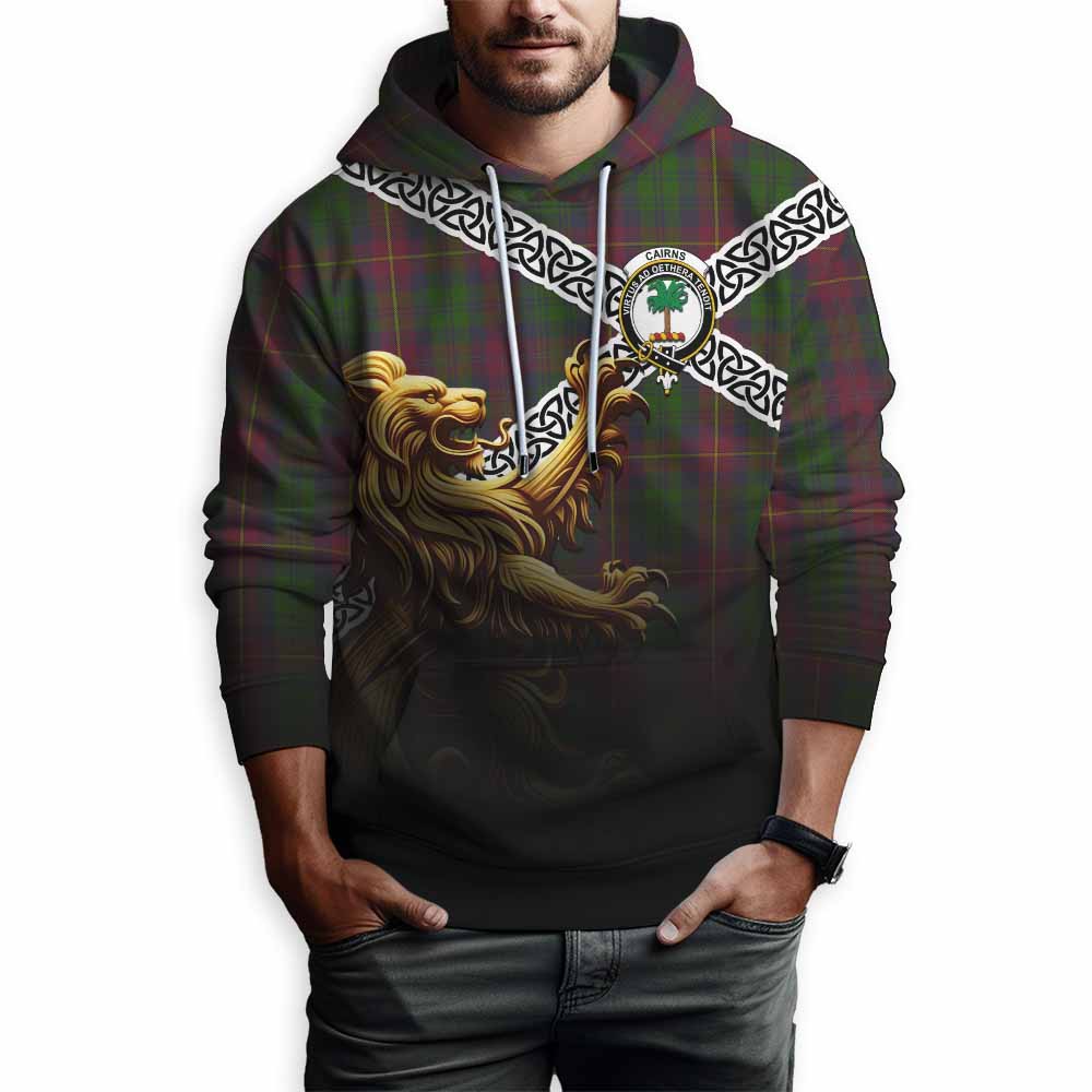 Cairns Crest Tartan Hoodie with Golden Lion Emblem Celtic Style Pullover Hoodie - Tartan Vibes Clothing