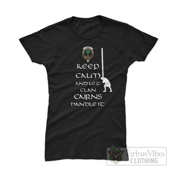 Cairns Clan Women's T-Shirt: Keep Calm and Let the Clan Handle It Caber Toss Highland Games Style Pink Azalea - 2D-tartanvibesclothing