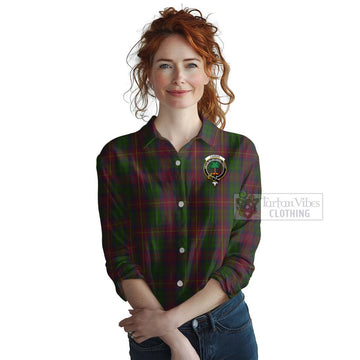 Cairns Tartan Women's Casual Shirt with Family Crest and Bearded Skull Holding Bottles of Whiskey Female - Tartan Vibes Clothing