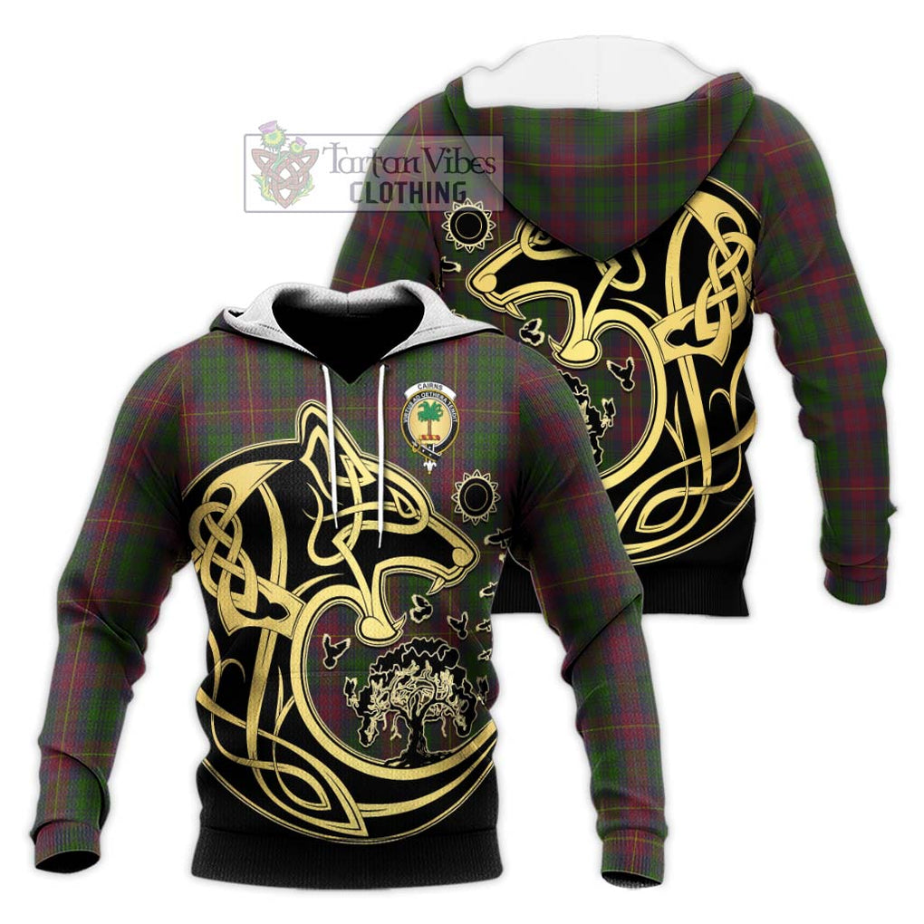 Cairns Tartan Knitted Hoodie with Family Crest Celtic Wolf Style Unisex Knitted Pullover Hoodie - Tartan Vibes Clothing