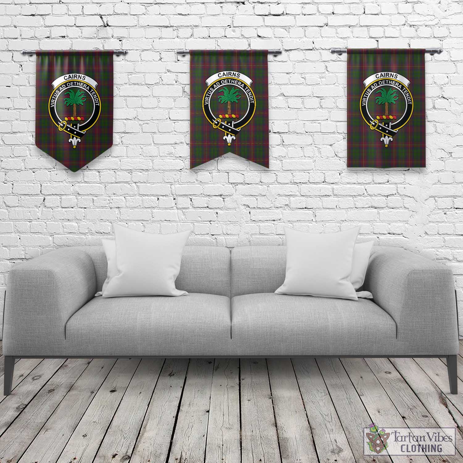 Cairns Tartan Gonfalon, Tartan Banner with Family Crest Rectangle - Tartan Vibes Clothing
