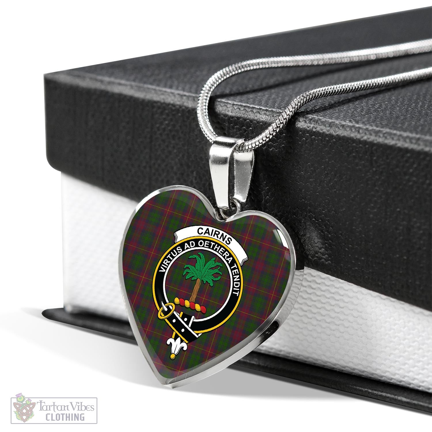 Cairns Tartan Heart Necklace with Family Crest Luxury Necklace (Silver) No - Tartan Vibes Clothing