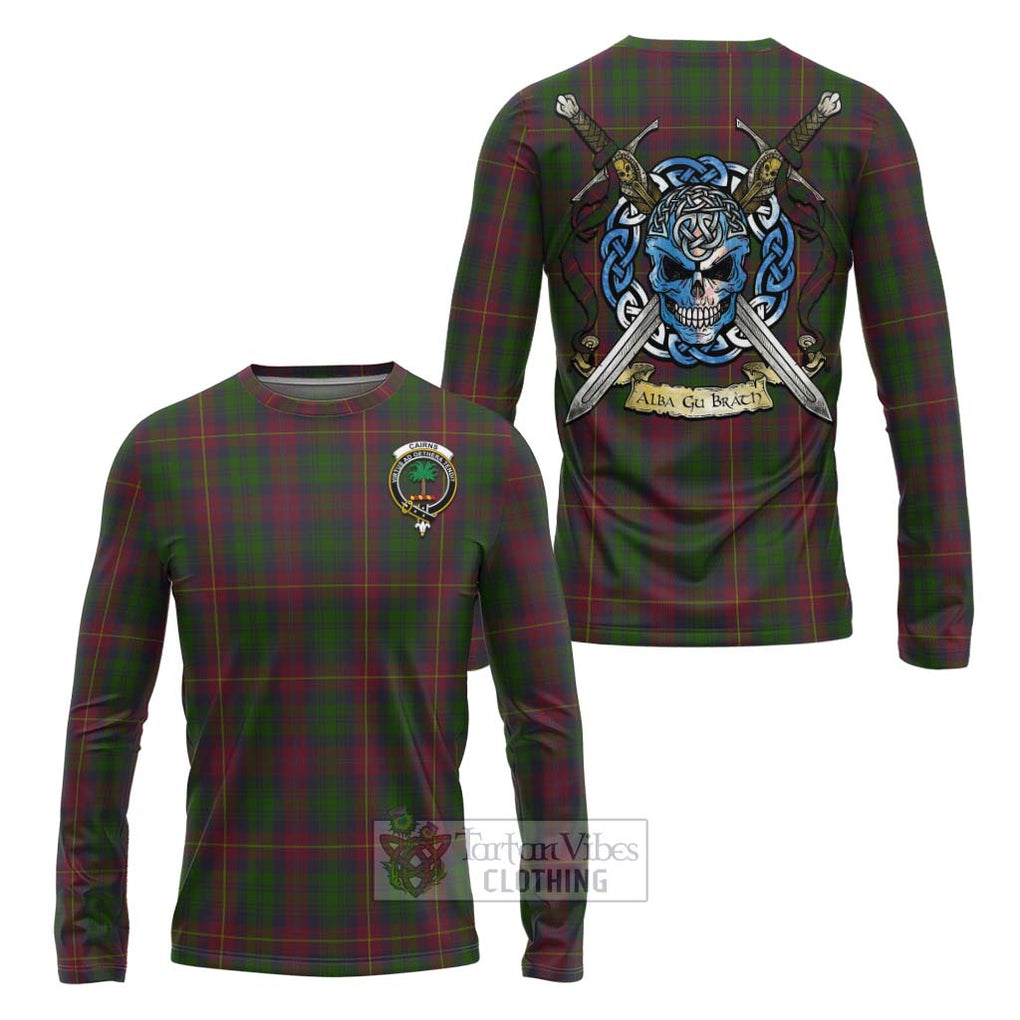 Cairns Tartan Long Sleeve T-Shirt with Family Crest Celtic Skull Style Unisex - Tartan Vibes Clothing