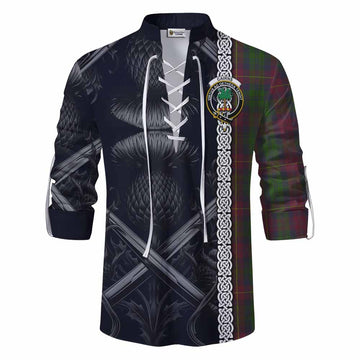 Cairns Tartan Ghillie Kilt Shirt with Family Crest Cross Sword Thistle Celtic Vibes Men - Tartan Vibes Clothing
