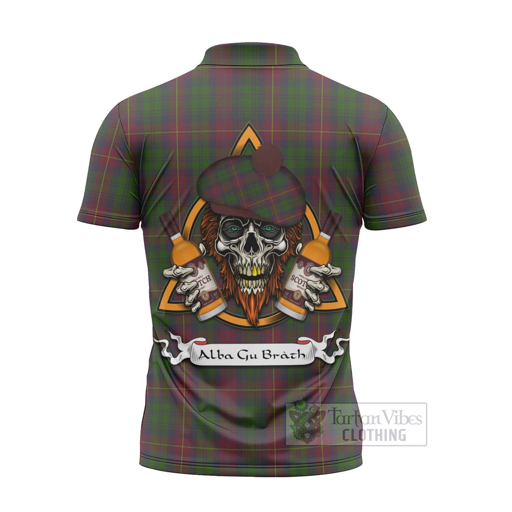 Tartan Vibes Clothing Cairns Tartan Zipper Polo Shirt with Family Crest and Bearded Skull Holding Bottles of Whiskey