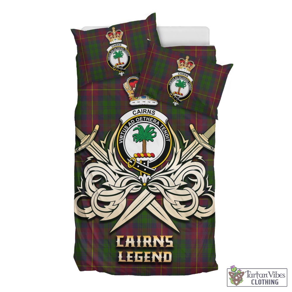 Tartan Vibes Clothing Cairns Tartan Bedding Set with Clan Crest and the Golden Sword of Courageous Legacy