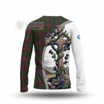 Cairns Tartan Long Sleeve T-Shirt with Family Crest and St. Andrew's Cross Accented by Thistle Vines - Tartan Vibes Clothing