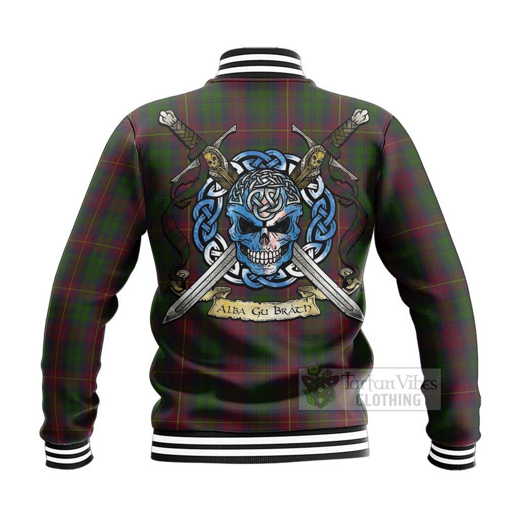 Tartan Vibes Clothing Cairns Tartan Baseball Jacket with Family Crest Celtic Skull Style