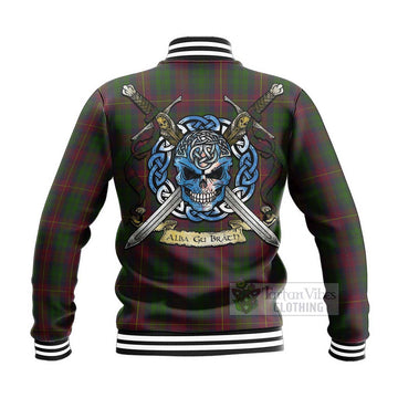Tartan Vibes Clothing Cairns Tartan Baseball Jacket with Family Crest Celtic Skull Style