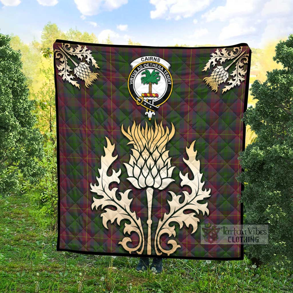 Tartan Vibes Clothing Cairns Tartan Quilt with Family Crest and Golden Thistle Style
