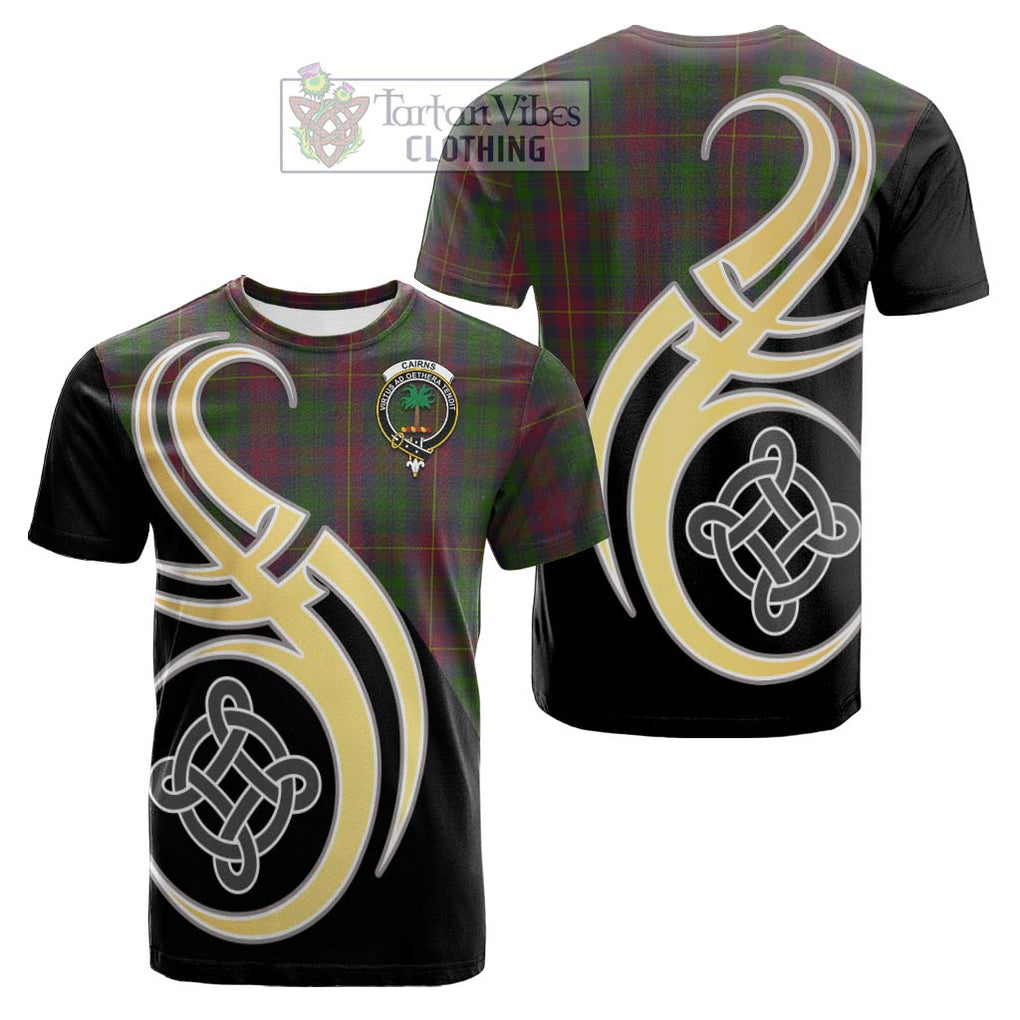 Tartan Vibes Clothing Cairns Tartan Cotton T-shirt with Family Crest and Celtic Symbol Style