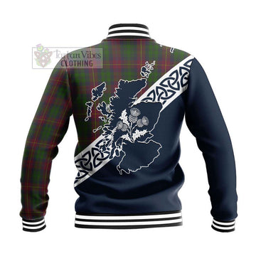 Tartan Vibes Clothing Cairns Tartan Baseball Jacket Featuring Thistle and Scotland Map