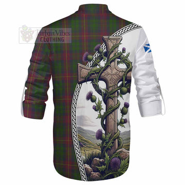 Cairns Tartan Ghillie Kilt Shirt with Family Crest and St. Andrew's Cross Accented by Thistle Vines - Tartan Vibes Clothing