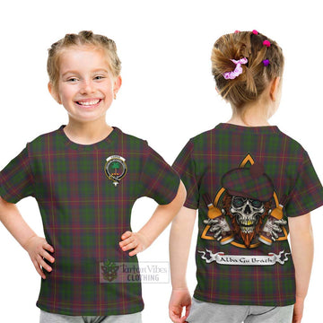 Cairns Tartan Kid T-Shirt with Family Crest and Bearded Skull Holding Bottles of Whiskey - Tartan Vibes Clothing