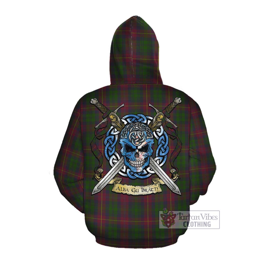 Tartan Vibes Clothing Cairns Tartan Cotton Hoodie with Family Crest Celtic Skull Style