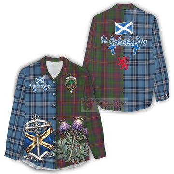 Cairns Tartan Women's Casual Shirt Happy St. Andrew's Day Half Tartan Style - Tartan Vibes Clothing