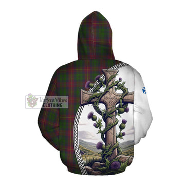 Tartan Vibes Clothing Cairns Tartan Cotton Hoodie with Family Crest and St. Andrew's Cross Accented by Thistle Vines