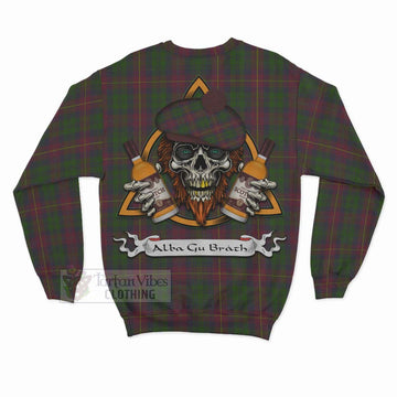 Cairns Tartan Sweatshirt with Family Crest and Bearded Skull Holding Bottles of Whiskey - Tartan Vibes Clothing