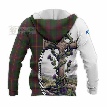 Cairns Tartan Knitted Hoodie with Family Crest and St. Andrew's Cross Accented by Thistle Vines - Tartan Vibes Clothing