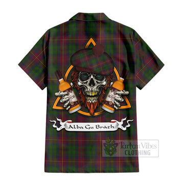 Cairns Tartan Hawaiian Shirt with Family Crest and Bearded Skull Holding Bottles of Whiskey - Tartan Vibes Clothing