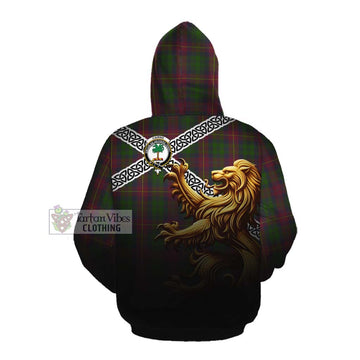 Tartan Vibes Clothing Cairns Crest Tartan Cotton Hoodie with Golden Lion Emblem Celtic Style