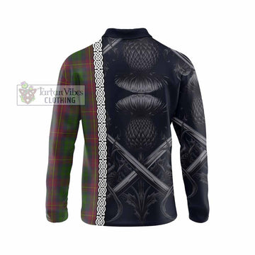 Cairns Tartan Long Sleeve Polo Shirt with Family Crest Cross Sword Thistle Celtic Vibes - Tartan Vibes Clothing