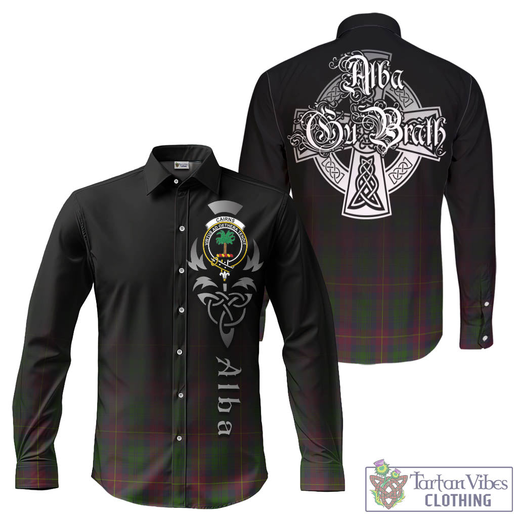 Tartan Vibes Clothing Cairns Tartan Long Sleeve Button Up Featuring Alba Gu Brath Family Crest Celtic Inspired